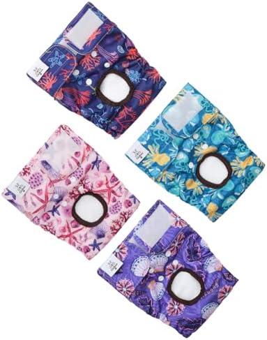 CuteBone Washable Female Dog Diapers 4 Pack Reusable Doggie Heat Diapers for Period FMG06L