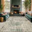 Hazo Haus Washable Moss Green 10x12 Area Rug for Living Room, Large Vintage Farmhouse Rug for Bedroom & Dining Room Under Table, Non-Slip Soft Low-Pile Stain Resistant