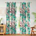 weesire 2 Pack 100% Blackout Boho Floral Curtains, Teal Flower Pattern, 52x96 Inches, Living Room & Bedroom