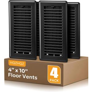 Black Vent Cover, Floor Register 4x10, Heavy Duty Steel Walkable Floor Vents, Easy Adjust Air Supply Lever, Vent Covers for Home Floor, 4 Pack Black