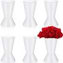 6 Pack Plastic Flower Bucket 11.8 Inch Tall Vase Bucket Cone Vase with Base for Cut Flower Multipurpose Buckets for Flower Bouquet Holder Centerpieces Decorations for Home Wedding (White)