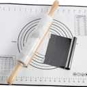 Koville African Natural Marble Rolling Pin, Non-Stick Polished Dough Roller, Pasta, Dumpling, Fondant, Pie Crust, Bread, Pizza Dough, Kitchen Baking Pastry Tools with Mat/Scraper(Grigio Fantasy)