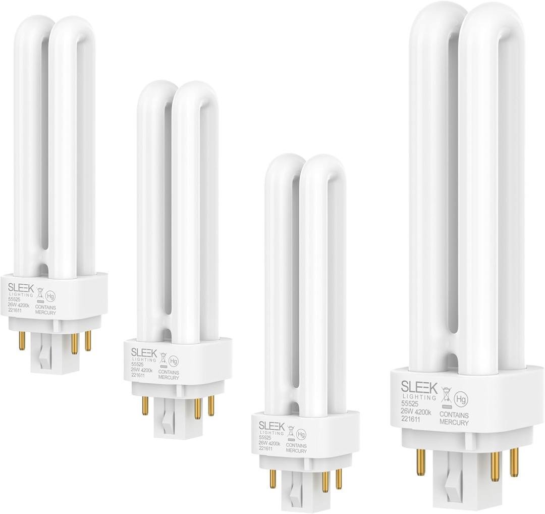 26 Watt T4 Double Tube CFL 4 pin G24q-3 Base Light Bulb 4200K 1500lm -UL Listed,Compact Fluorescent -Cool White Light 4pack