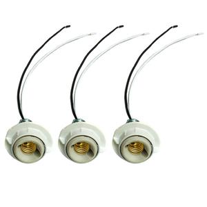 Glo-shine E12 Keyless Socket, E12 Candelabra Sockets Porcelain Threaded Socket with 10 inch lead wires,Bracket,Metal Shade Ring (3Pcs)