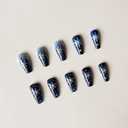 2 x Christmas Press on Nails Medium Coffin Black Nails with Snowflake Bling Starry Sky Designs Artificial Acrylic Nails Press Ons Glitter Glue on Nails Holiday Stick On Nails for Women Girls 24Pcs