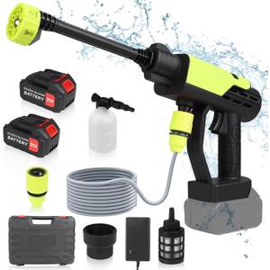 Cordless Portable Pressure Washer 1000 PSI - 4000mAh* 2 Rechargeable Battery, Electric Power Washer Gun with 6-in-1 Adjustable Nozzle for Washing Cars,Floor,Garden,Home,Outdoor Cleaning