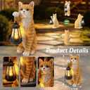MUMTOP Cat Garden Statue - Cat Solar Lights Outdoor Garden, Resin Orange Cat Sculpture Figurines Holding Lantern for Patio, Yard, Lawn, Gardening Gifts for Women and Cat Lovers