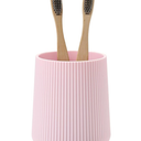 Beige Striped Toothbrush Holder for Electric Toothbrushes Bathroom Organizer Cup for Toothpaste Kids & Adults, Pink
