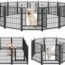 Dog Playpen Portable Outdoor Dog Fence, Dog Playpen for Large/Medium/Small Dogs, Dog Fences for The Yard with Doors Foldable Metal