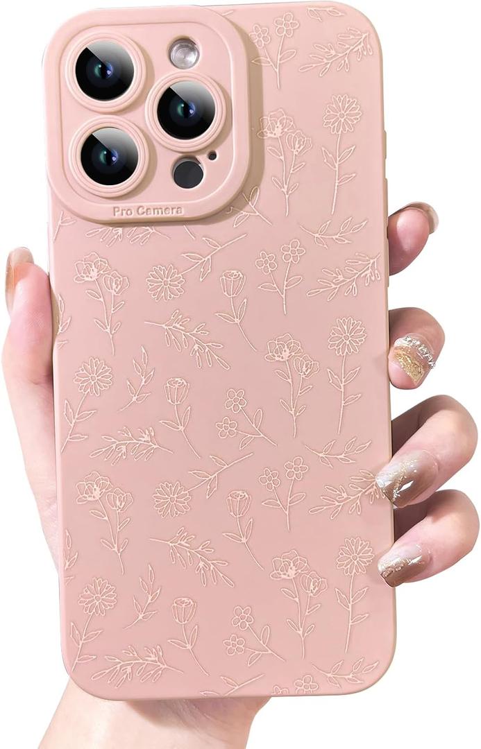 OOK Case for iPhone 15 Pro Max Case Cute Flower Floral Design for Girls Women Soft TPU Camera Lens Protective Phone Cover for iPhone 15 Pro Max 6.7 Inch Pink