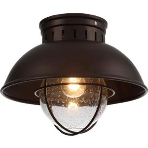 Outdoor Ceiling Light Farmhouse 10 Inch Flush Mount Ceiling Lights Fixture Oil Rubbed Bronze,Metal Cage Seeded Glass Semi Entry Hall Light Fixtures
