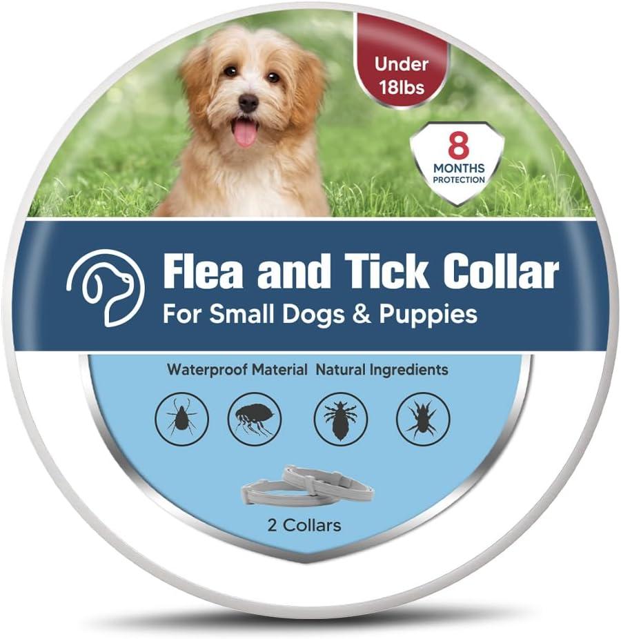 Flea Collar for Small Dogs, Tick Collars for Puppy, Small Dog Flea Collar Under 18 lbs, 8 Months Protection (Pack of 2)