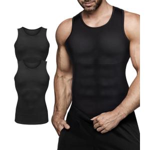 Mens Compression Shirt Slimming Body Shaper Vest Workout Tank Tops Abs Abdomen Undershirts, Large