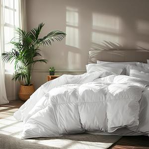 Serta Goose Feather Down Fiber Cotton Comforter Queen Size - 100% Cotton Duvet Insert - Hotel Luxury Hypoallergenic Bedding Comforter All Season Medium Warmth 90 x 90 Inch White (Full/Queen)