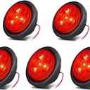 NEW SUN 2.5" Round LED Trailer Lights, Red LED Clearance Markers, 4 Diodes, 12V, Waterproof, w/Grommet and Pigtails for Trailer, Truck, RV, Boat, Fender, Cab Panel, 5 Pcs Pack