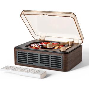 CD Player with Speakers Bluetooth Nostalgic Retro Portable CD Players for Home Wood Music Player FM Radio for HomeWired and Remote Control-Walnut Brown