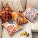 Phantoscope Set of 4 New Living Series Halloween Velvet Pillows Leaf Geometric Throw Decorative Fall Velvet Pillow Cover Cushion Cover, Orange and Black 18 x 18 inches 45 x 45 cm