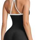 SUUKSESS Women 2 Piece Workout Sets High Waisted Tummy Control Biker Shorts Halter Padded Tank Tops (Black, M)