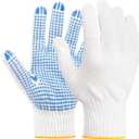 12 Pairs Cotton Work Gloves with Grip Dots, Anti-Slip PVC Dotted Knit Safety Gloves for Construction, Warehouse, Gardening