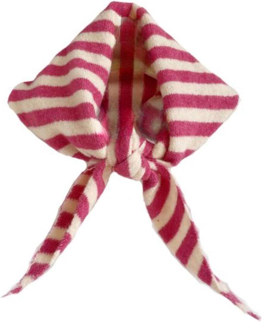 Knitted Triangle Scarf for Women Y2k Stripe Head Scarf Aesthetic Accessories Cottagecore Streetwear Triangle Shawl (Rose Red)