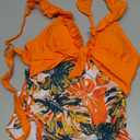 PATPAT Women's Swimwear Floral Print Sleeveless Ruffled One Piece Bathing Suits (Medium)