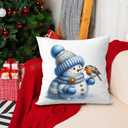 Gqtt Blue Christmas Pillow Covers 18x18 - Blue and White Winter Snowman, Bird Throw Pillow Covers, Snowman Christmas Decorations
