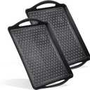 2 Pcs Large Rectangular Non Slip Serving Tray with Handles, Silicone Gripping Nubs Lap Food Trays for Eating, Dishwasher Safe Serve for Dinner Snack Fruit Dessert Beverage, Rectangular (Black)