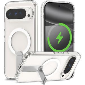 ACANDYA for Google Pixel 10/10 Pro Case for Google Pixel 9/9 Pro Magnetic Stand Holder Kickstand Clear Compatible with Magsafe Military Grade Drop Protection Heavy Duty Shockproof Cover Transparent