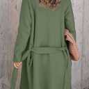 Angerella Women's Casual Long Sleeve Draped Open Front Knit Long Cardigan Sweater Outwear Coats with Pocket (Green, S)