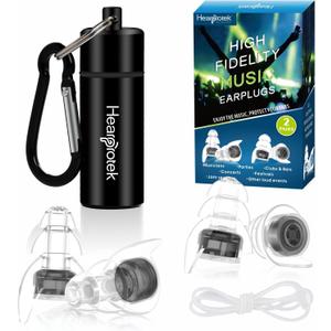 Hearprotek Concert Ear Plugs, 2Pairs Reusable high Fidelity Musician Ear Plugs for Concerts Loud Music-Noise Reduction Ear Protection earplugs for Rave,Festival,Music,Tinnitus Relief (Black)