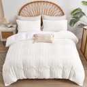 3 Pieces Plain Tufted Bedding Set Double Size White Soft Lightweight Microfiber Quilt Cover with Zipper Closure, Queen