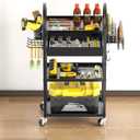 Warome 4-tire Rolling Cart with Drawer, Power Tool Organizer Utility Cart on Wheels for 360 SwivelingGarage Storage Orgnization for Drill Holder,ToolBox, Heavy Duty Storage Rack in Workshop