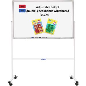 H-Qprobd Mobile Whiteboard 36"x24" Magnetic Dry Erase Board with Stand - Adjustable Height Double Side Rolling White Boards on Wheels for Home, Office & School