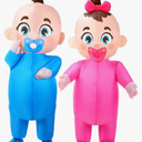 Ramede 2 Pcs Giant Inflatable Baby Costume 96 Inch Gender Reveal Ideas Boy and Girl Blow Costume Outfit for Adult Baby Shower Gender Reveal Party Halloween Christmas Cosplay Supplies