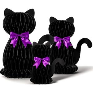 3 Pcs Halloween Cat Honeycomb Centerpieces for Tables Black Halloween Cat Paper Honeycomb Decorations for Indoor Table Witch Theme Birthday Celebration Party Favor