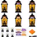 2 x 24 Sets Halloween Lantern Suncatchers Crafts Haunted House Lantern Tissue Paper Craft DIY Haunted Party Decoration Make Your Own Hanging Ornament for Halloween School Classroom Game Party Decorations