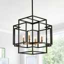 WJShome 4-Light Black and Gold Chandelier, Farmhouse Lantern Pendant Light, Industrial Ceiling Foyer Lighting Fixtures, Modern Chandeliers for Dining Room, for Kitchen Island Entryway Staircase