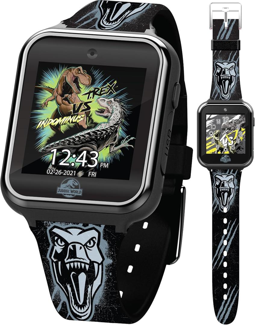 Jurassic World Kids Smart Watch with Touchscreen, 10 Dinosaur-Themed Faces, Camera, Step Counter, Calculator, Timer, Alarm, and Games  Fun Interactive Watch for Boys and Girls