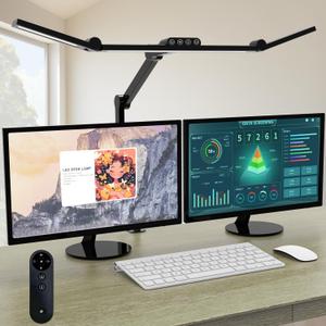 Micomlan Desk Lamp with Clamp, Architect Led Desk Lamp for Home Office with Remote Control, 24W Ultra Bright Auto Dimming Computer Light Adjustable Table Light for Working Workbench (Remote) (Dark Black)