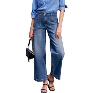 Sidefeel Women's Wide Leg Jeans High Waisted Stretchy Jeans Straight Leg Loose Fit Zimbaplatinum Ankle Denim Pants (10, Blue)