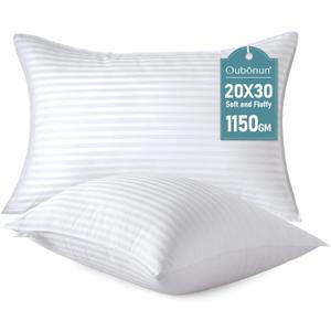 Oubonun Queen Size Pillows Set of 2 - Fluffy & Supportive Down Alternative Pillows with Zippered Cotton Cover - Breathable and Cool for All Sleeping Positions - Machine Washable - 20"x30"