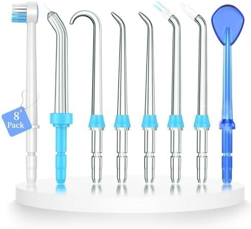 Replacement Tips for Waterpik Water Flosser,Replacement Classic Jet Tips Compatible with Waterpik Oral Irrigator,Replacement Brush Heads for Waterpik,8 Pcs Replacement Parts for Waterpik