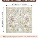 8x8 Square Area Rug Living Room, Non-Slip Floral Washable 8ft Square Rug Low Pile Thin Indoor Carpets for Dining Room Bedroom Office High Traffic Area Boho Vintage Home Decor (8ft Square, Beige)