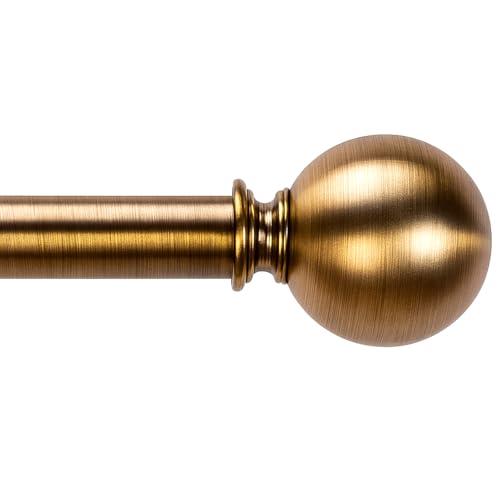 WORLD RODS Brass Curtain Rods for Windows 18 to 88 inches, 1 Inch Modern Metal Drapery Rods, Adjustable Heavy Duty Curtain Pole with Round Finials(18"-88"Antique Brass)