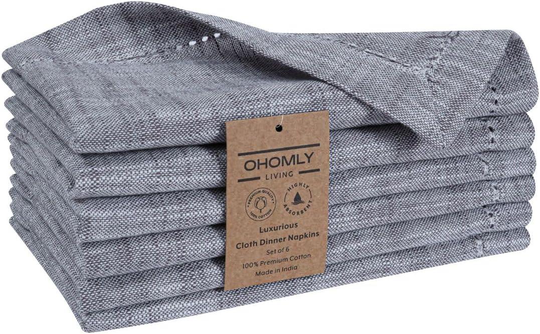 Slub Textured Dinner Napkins Set of 6-100% Cotton Cloth Napkins 18x18 Inch - Soft Durable Washable Fabric Napkins for Everyday Use & Special Occasions Napkins Christmas - Grey