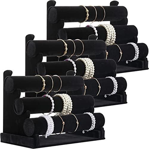 Tuanse 2-Piece Bracelet Holder Stand, Jewelry Holder Organizer with 3 Tiers, Velvet Bracelet Organizer for Storage and Display (Black)
