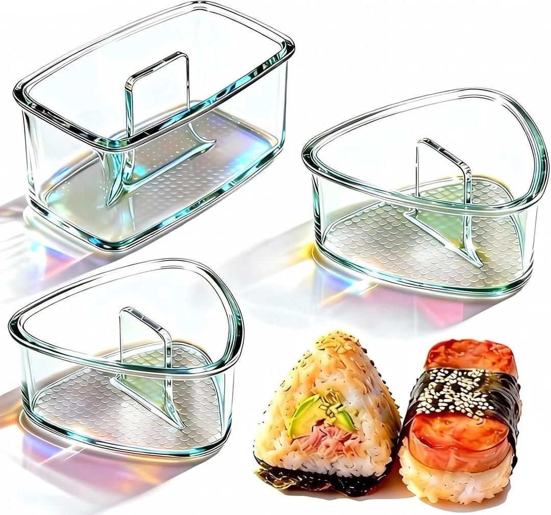 3PCS Clear Large Onigiri mold,Triangle Rice press Molds for Sushi, Musubi & Rice Balls Non-Stick,BPA-Free,Hawaiian Musubi Maker, Sushi Mold for Bento Boxes and Lunches
