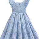 Mioglrie Toddler Girl Dress Summer Outfits Kids Ruffle Cap Puff Sleeves Boho Dresses Casual Sundress for Girls 2-3T (Blue)