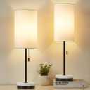 Luvkczc Minimalist Table Lamp Set of 2, Nightstand Lamp for Bedroom Living Room, Modern Pull Chain Bedside Lamp with Marble Base, Fabric Shade, Small Desk Lamp for Home, Office, Reading (Black, White)