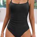 Eomenie Women's One Piece Swimsuits Tummy Control Ruched Bathing Suit 1 Piece Swimwear (Black, L)